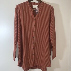 Evys Tree Top Womens 2X Burnt Orange The Ruby Striped Lagenlook Tunic Stretch